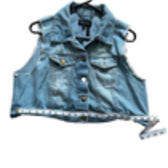 Jeans Vest y2K New Look Ladies Faded Blue Denim Size 1X‎ Stretch Y2K Biker - Picture 11 of 13